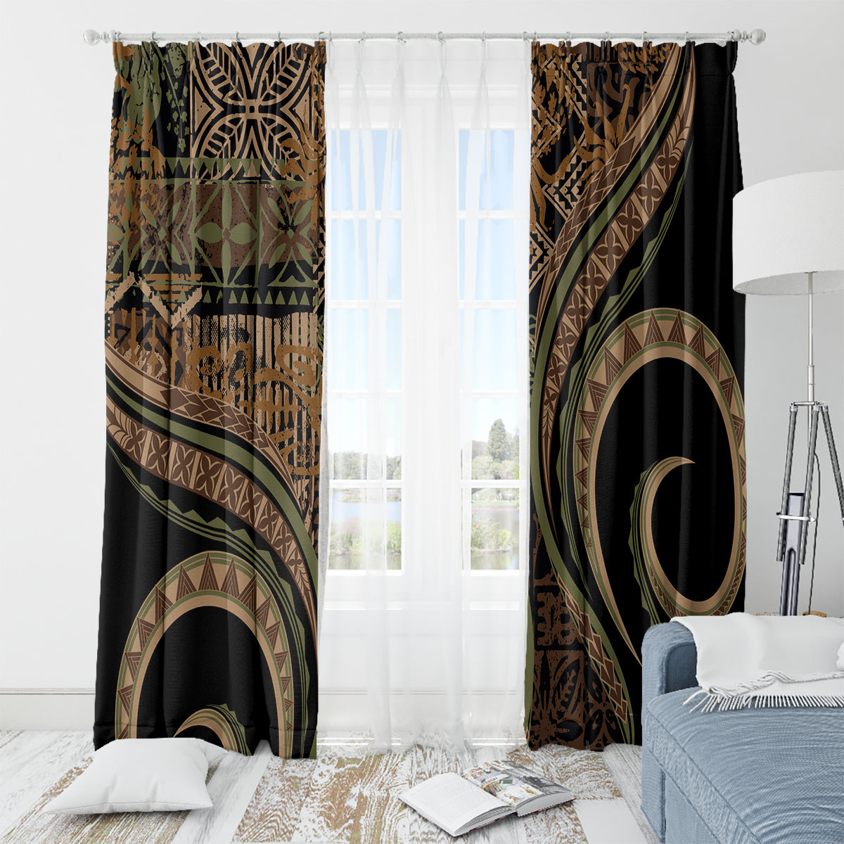 Hawaiian Hibiscus Tribal Vintage Motif Window Curtain Ver 8 LT9 - Polynesian Pride