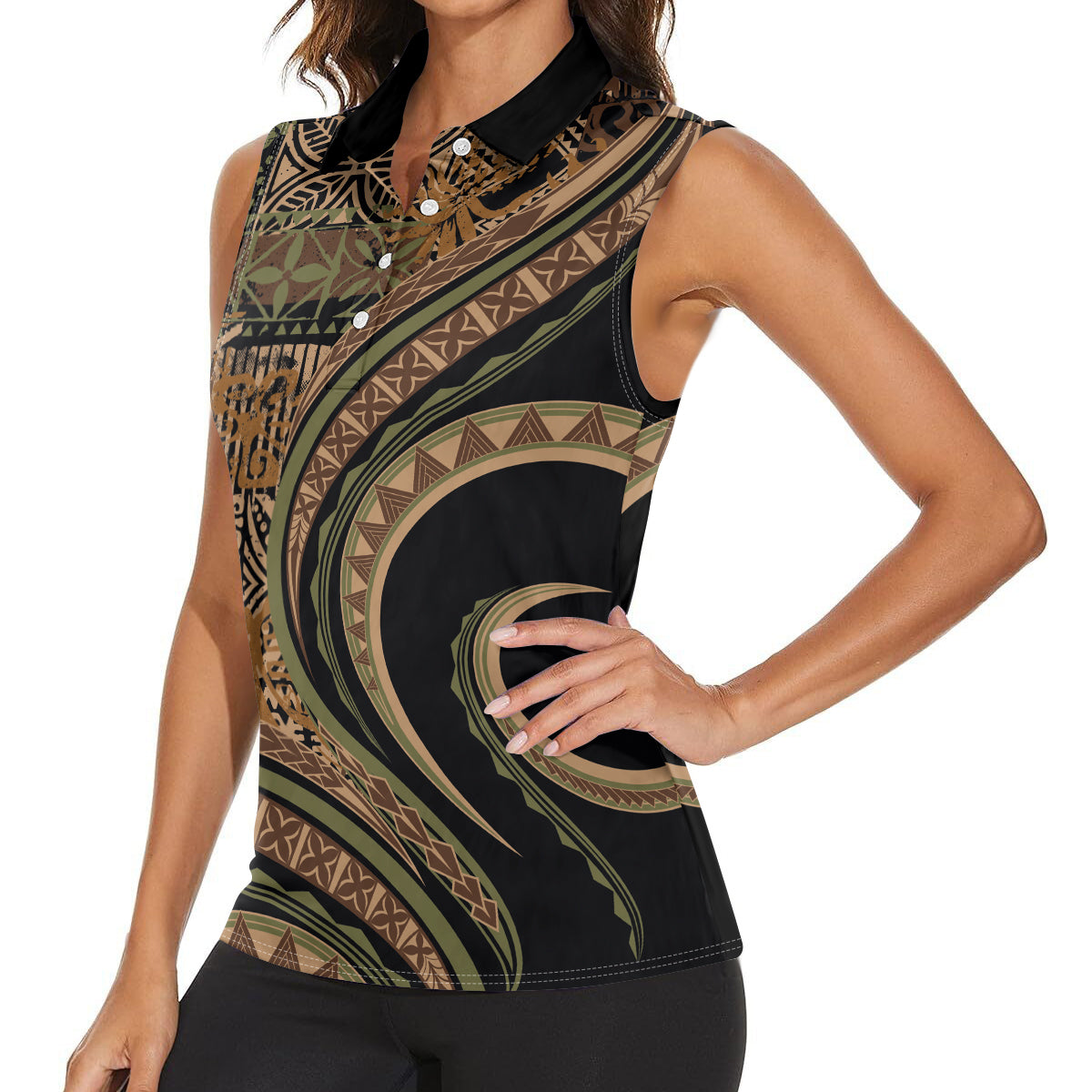Hawaiian Hibiscus Tribal Vintage Motif Women Sleeveless Polo Shirt Ver 8