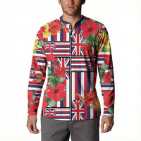 Hawaii Hibiscus Lei Button Sweatshirt Hawaiian Flag Motif