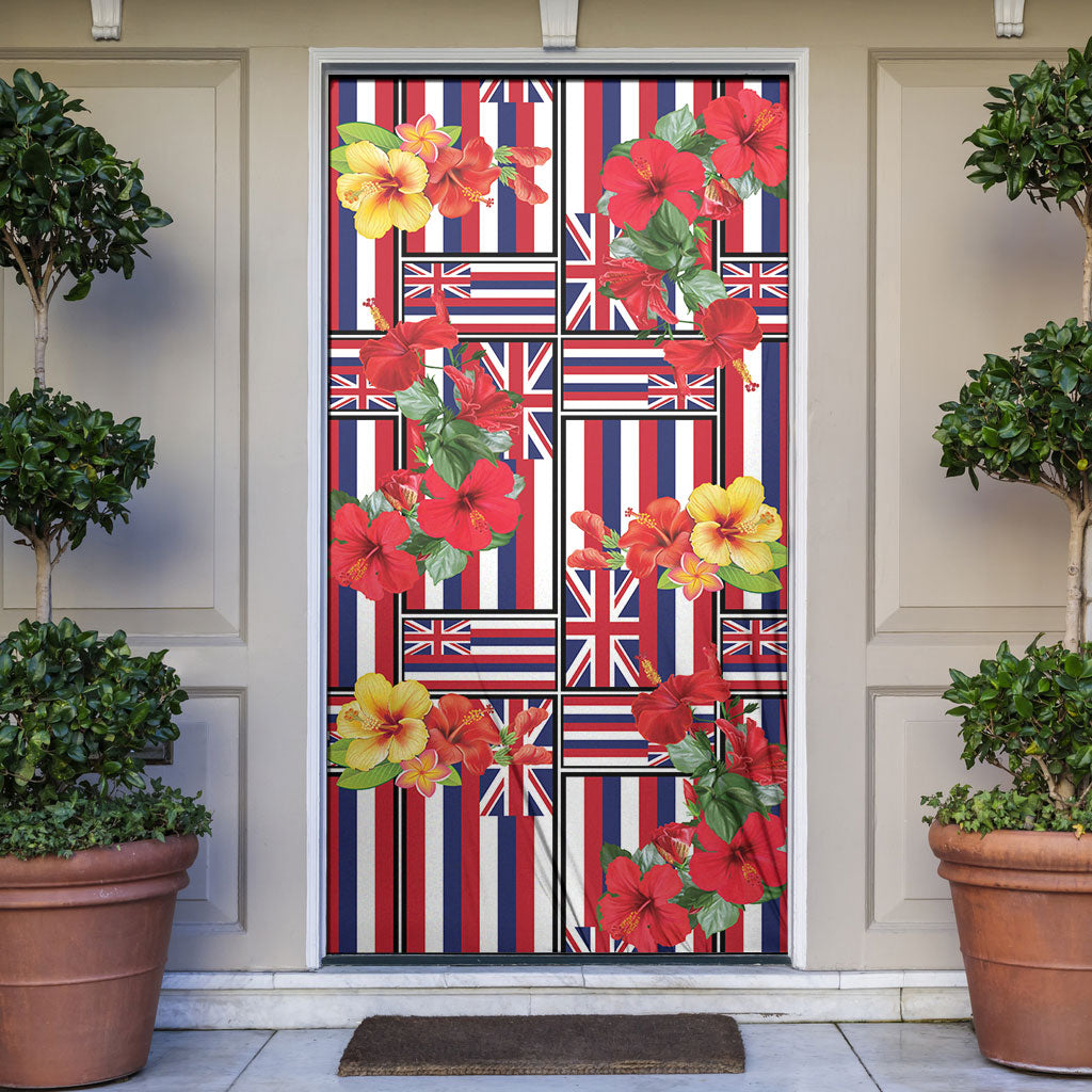Hawaii Hibiscus Lei Door Cover Hawaiian Flag Motif