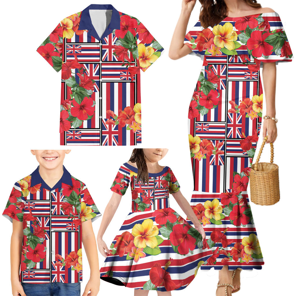 Hawaii Hibiscus Lei Family Matching Mermaid Dress and Hawaiian Shirt Hawaiian Flag Motif LT9 - Polynesian Pride