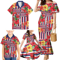 Hawaii Hibiscus Lei Family Matching Mermaid Dress and Hawaiian Shirt Hawaiian Flag Motif
