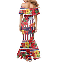 Hawaii Hibiscus Lei Family Matching Mermaid Dress and Hawaiian Shirt Hawaiian Flag Motif