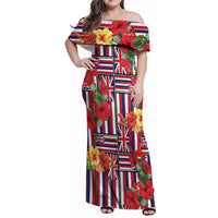 Hawaii Hibiscus Lei Family Matching Off Shoulder Maxi Dress and Hawaiian Shirt Hawaiian Flag Motif