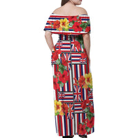 Hawaii Hibiscus Lei Family Matching Off Shoulder Maxi Dress and Hawaiian Shirt Hawaiian Flag Motif