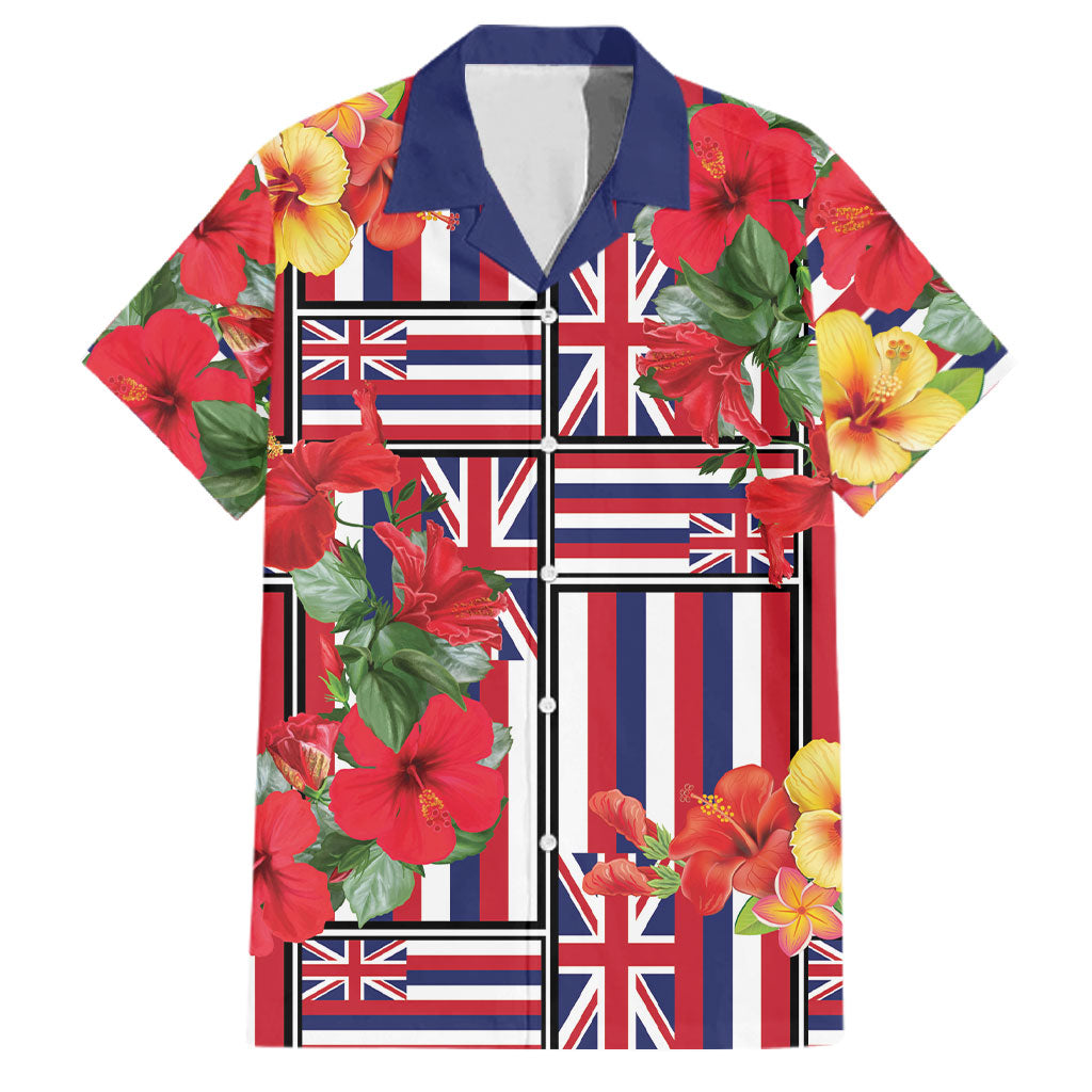 Hawaii Hibiscus Lei Family Matching Off Shoulder Short Dress and Hawaiian Shirt Hawaiian Flag Motif