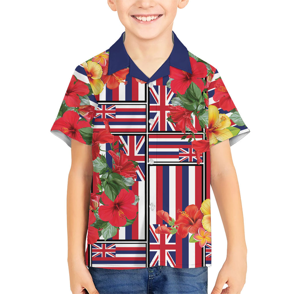 Hawaii Hibiscus Lei Family Matching Puletasi and Hawaiian Shirt Hawaiian Flag Motif