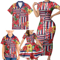 Hawaii Hibiscus Lei Family Matching Short Sleeve Bodycon Dress and Hawaiian Shirt Hawaiian Flag Motif LT9 - Polynesian Pride