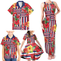 Hawaii Hibiscus Lei Family Matching Tank Maxi Dress and Hawaiian Shirt Hawaiian Flag Motif