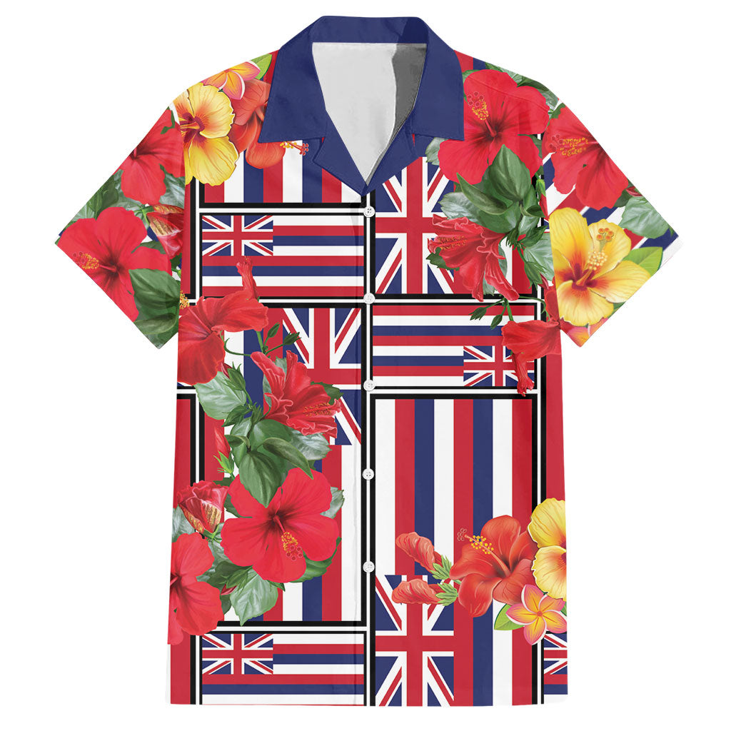 Hawaii Hibiscus Lei Hawaiian Shirt Hawaiian Flag Motif LT9 Red - Polynesian Pride