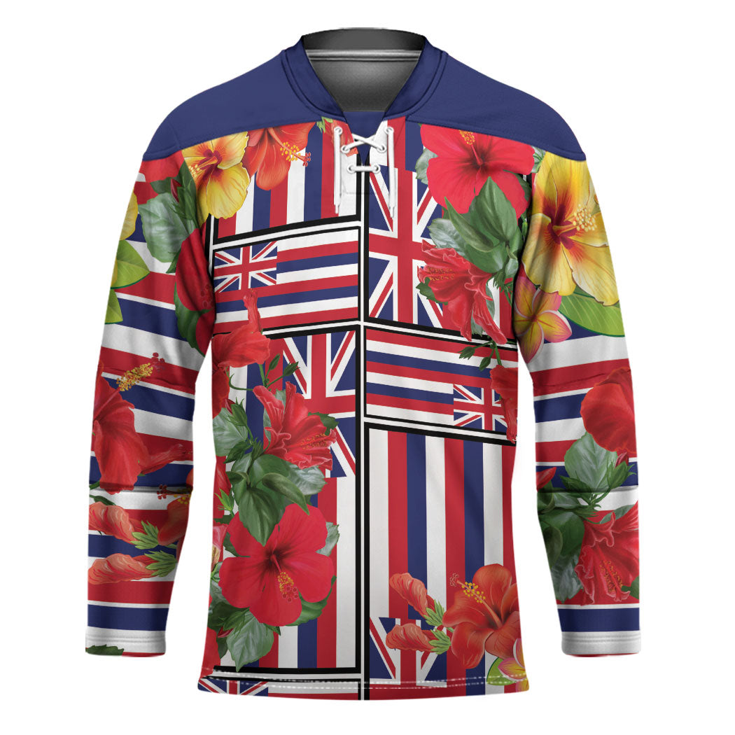 Hawaii Hibiscus Lei Hockey Jersey Hawaiian Flag Motif LT9 Unisex Red - Polynesian Pride