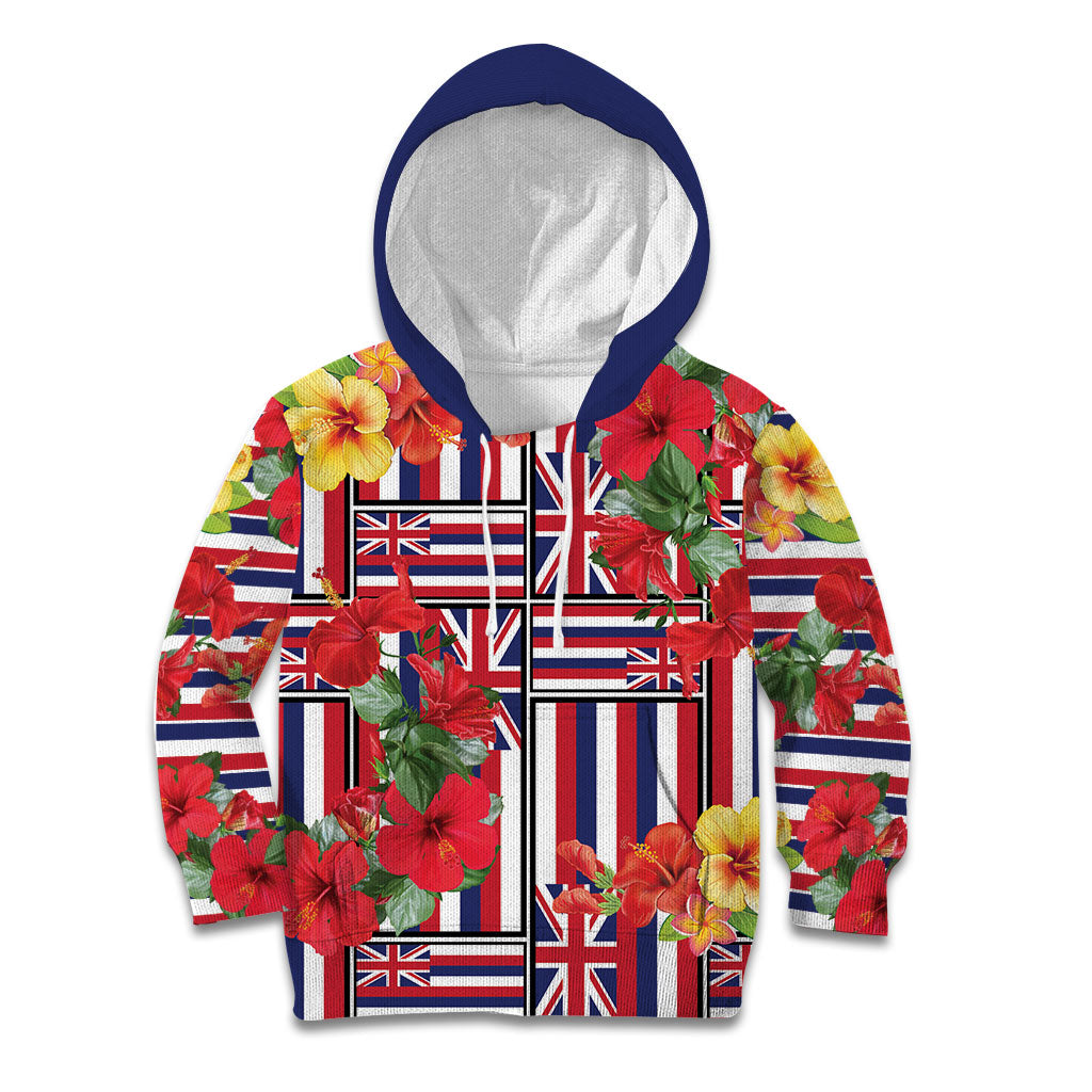 Hawaii Hibiscus Lei Kid Hoodie Hawaiian Flag Motif LT9 Hoodie Red - Polynesian Pride