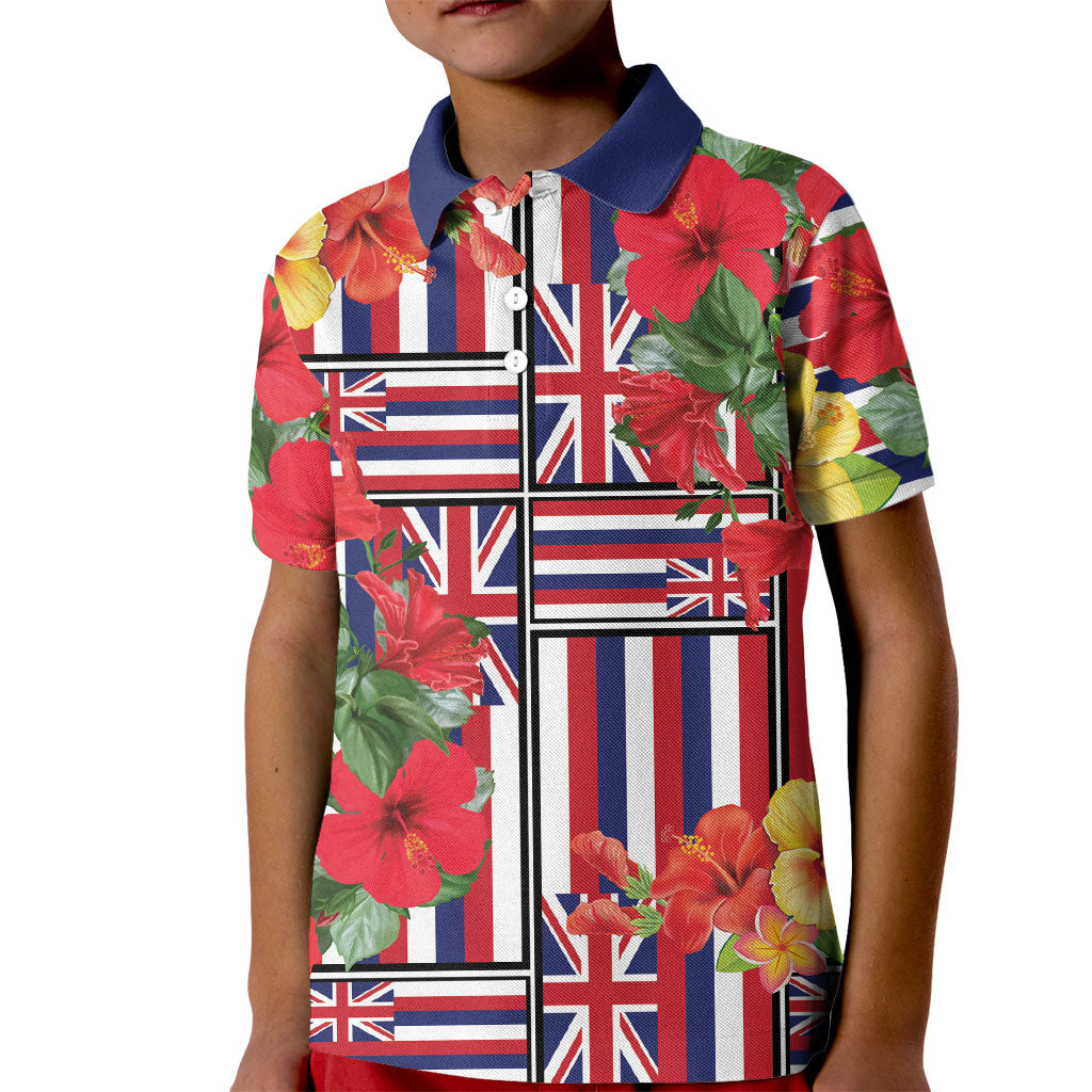 Hawaii Hibiscus Lei Kid Polo Shirt Hawaiian Flag Motif LT9 Kid Red - Polynesian Pride