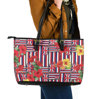 Hawaii Hibiscus Lei Leather Tote Bag Hawaiian Flag Motif