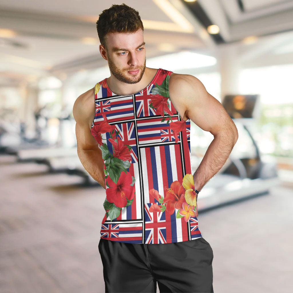 Hawaii Hibiscus Lei Men Tank Top Hawaiian Flag Motif LT9 Red - Polynesian Pride
