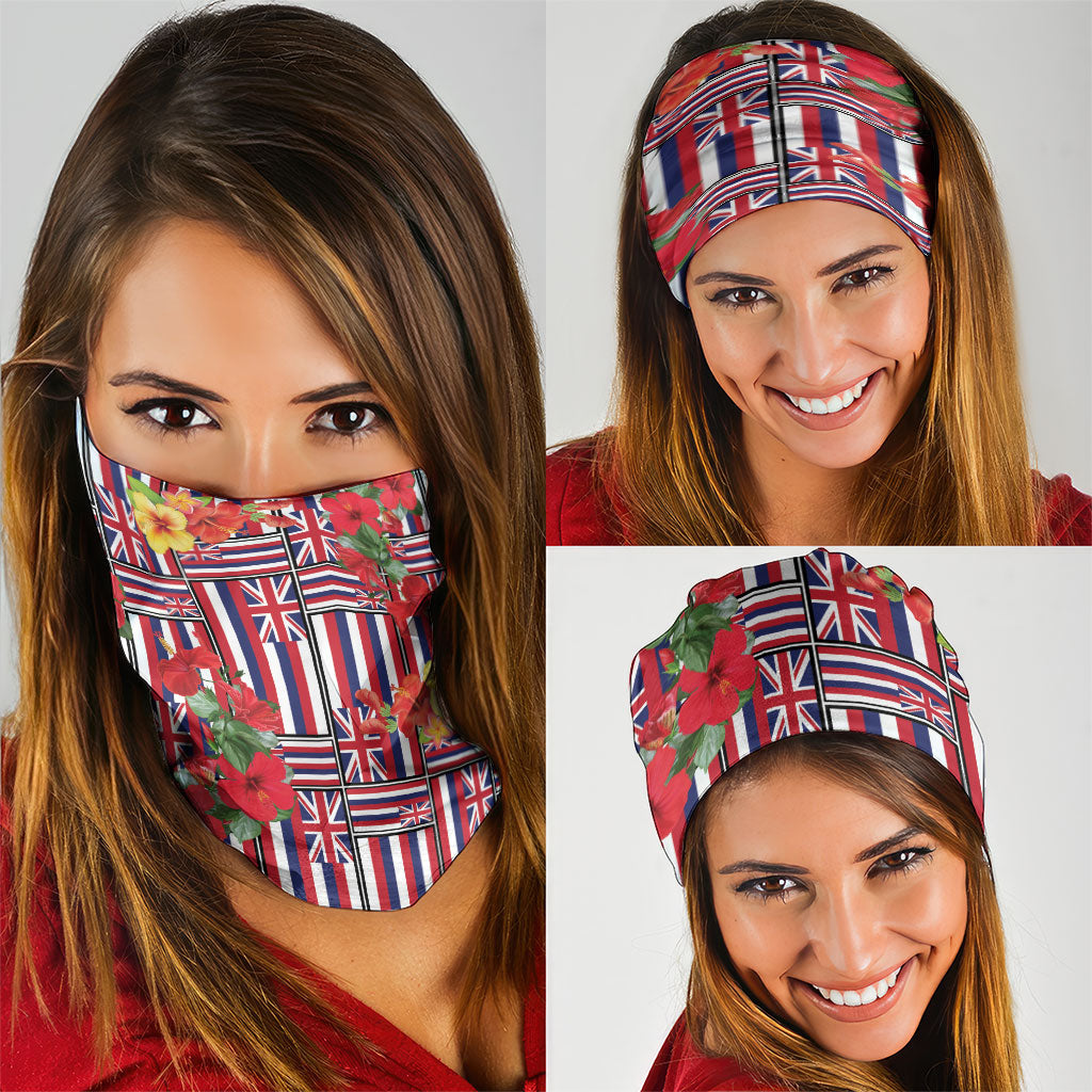 Hawaii Hibiscus Lei Neck Gaiter Hawaiian Flag Motif