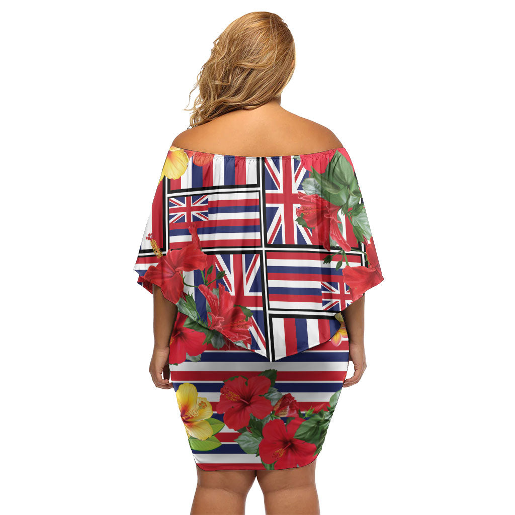 Hawaii Hibiscus Lei Off Shoulder Short Dress Hawaiian Flag Motif
