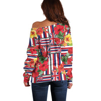 Hawaii Hibiscus Lei Off Shoulder Sweater Hawaiian Flag Motif