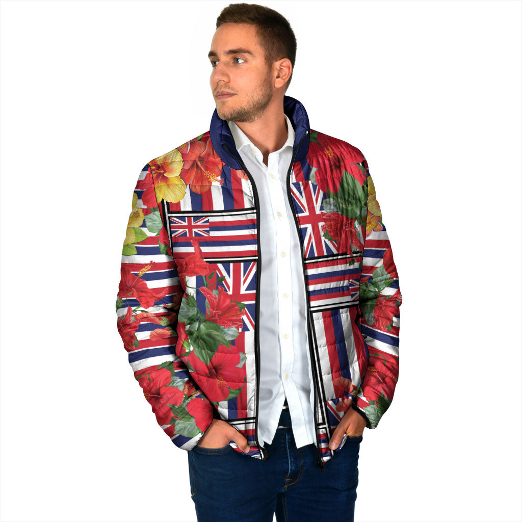 Hawaii Hibiscus Lei Padded Jacket Hawaiian Flag Motif