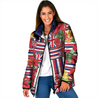 Hawaii Hibiscus Lei Padded Jacket Hawaiian Flag Motif