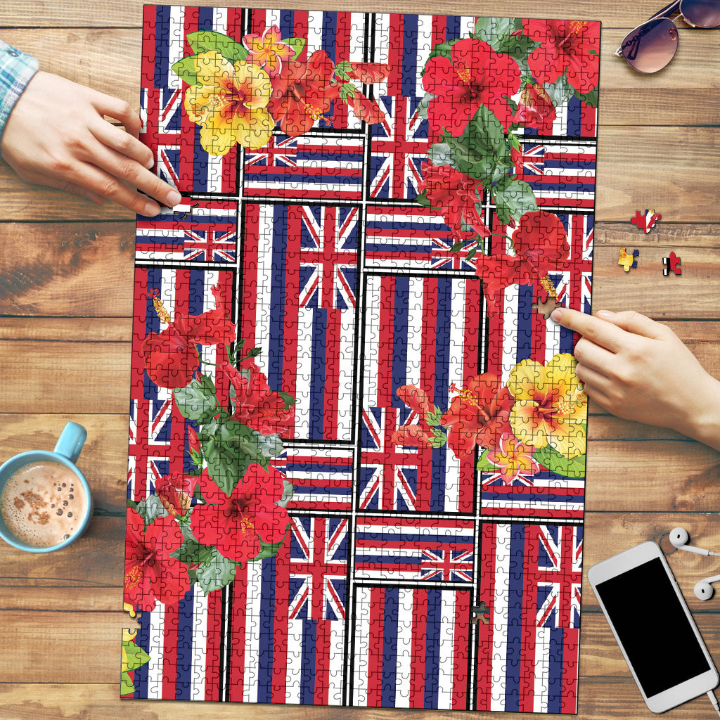 Hawaii Hibiscus Lei Puzzle Hawaiian Flag Motif LT9 Red - Polynesian Pride