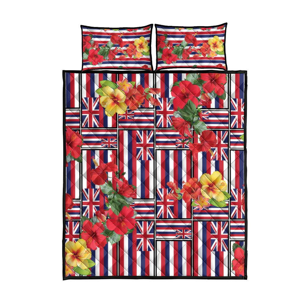 Hawaii Hibiscus Lei Quilt Bed Set Hawaiian Flag Motif