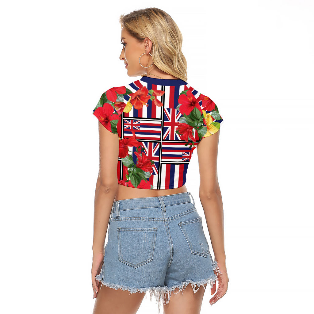Hawaii Hibiscus Lei Raglan Cropped T Shirt Hawaiian Flag Motif