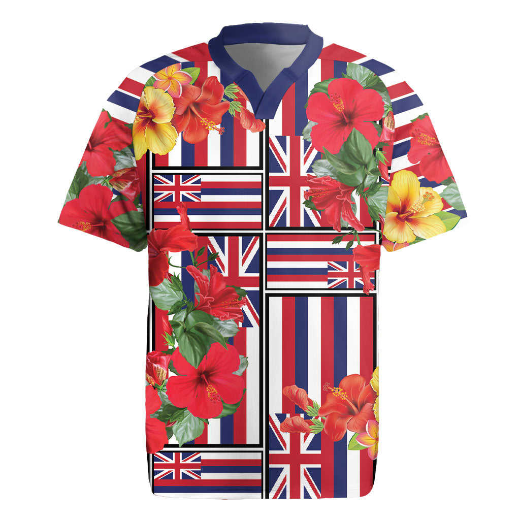 Hawaii Hibiscus Lei Rugby Jersey Hawaiian Flag Motif