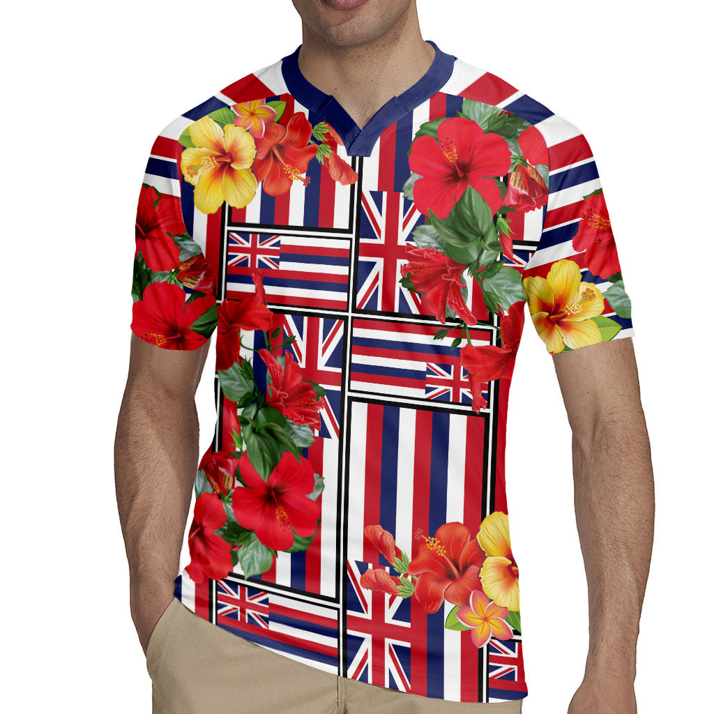 Hawaii Hibiscus Lei Rugby Jersey Hawaiian Flag Motif