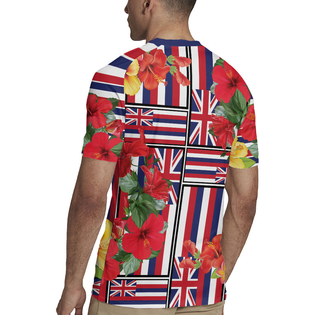 Hawaii Hibiscus Lei Rugby Jersey Hawaiian Flag Motif