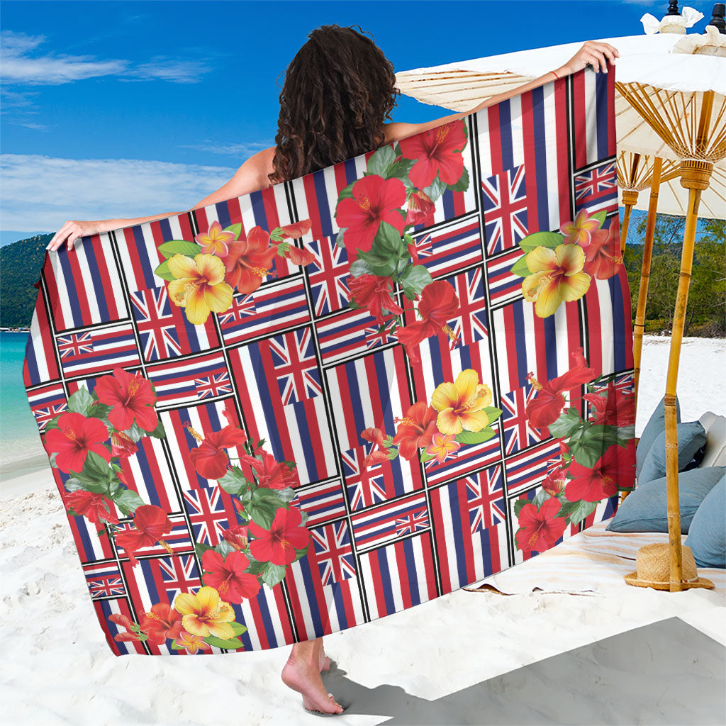 Hawaii Hibiscus Lei Sarong Hawaiian Flag Motif LT9 One Size 44 x 66 inches Red - Polynesian Pride