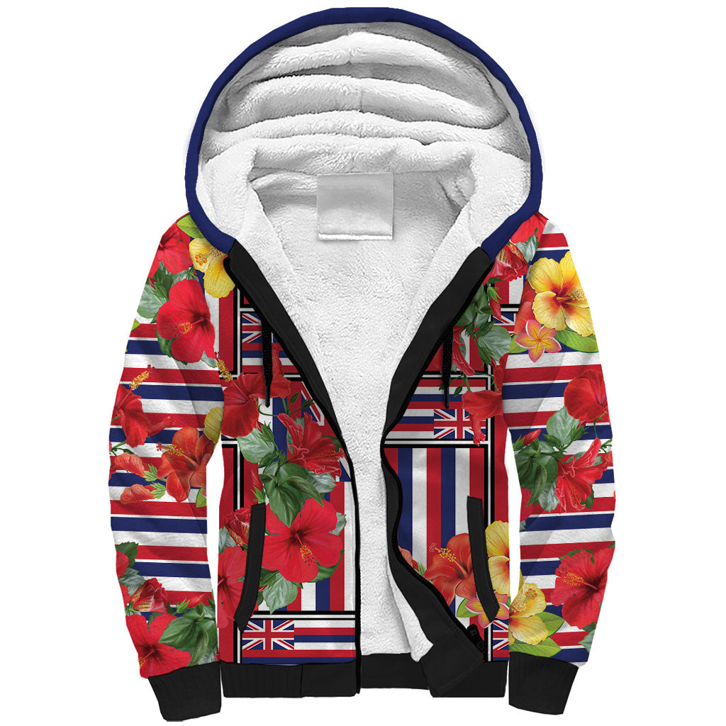 Hawaii Hibiscus Lei Sherpa Hoodie Hawaiian Flag Motif LT9 Unisex Red - Polynesian Pride