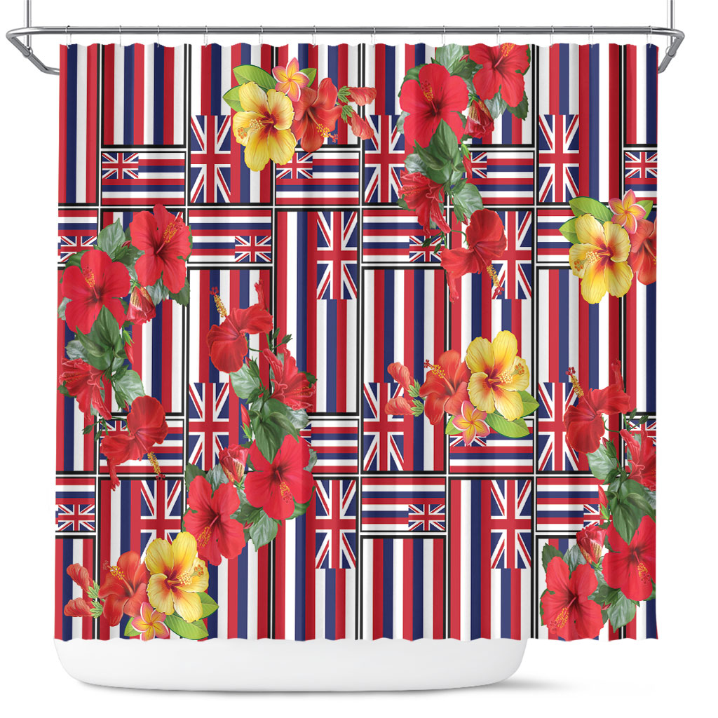 Hawaii Hibiscus Lei Shower Curtain Hawaiian Flag Motif LT9 Red - Polynesian Pride