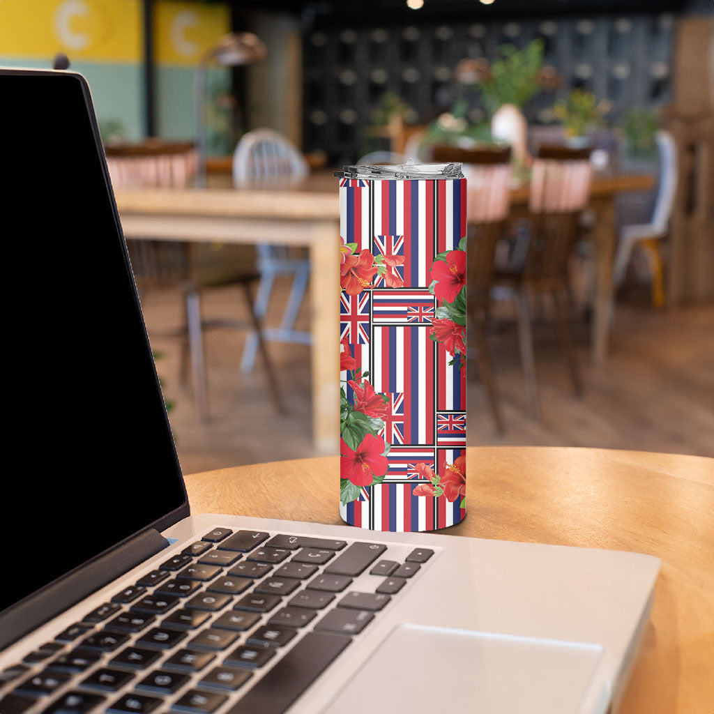 Hawaii Hibiscus Lei Skinny Tumbler Hawaiian Flag Motif LT9 - Polynesian Pride