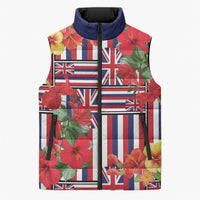 Hawaii Hibiscus Lei Sleeveless Puffer Jacket Hawaiian Flag Motif