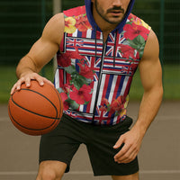 Hawaii Hibiscus Lei Sleeveless Zip Hoodie Hawaiian Flag Motif