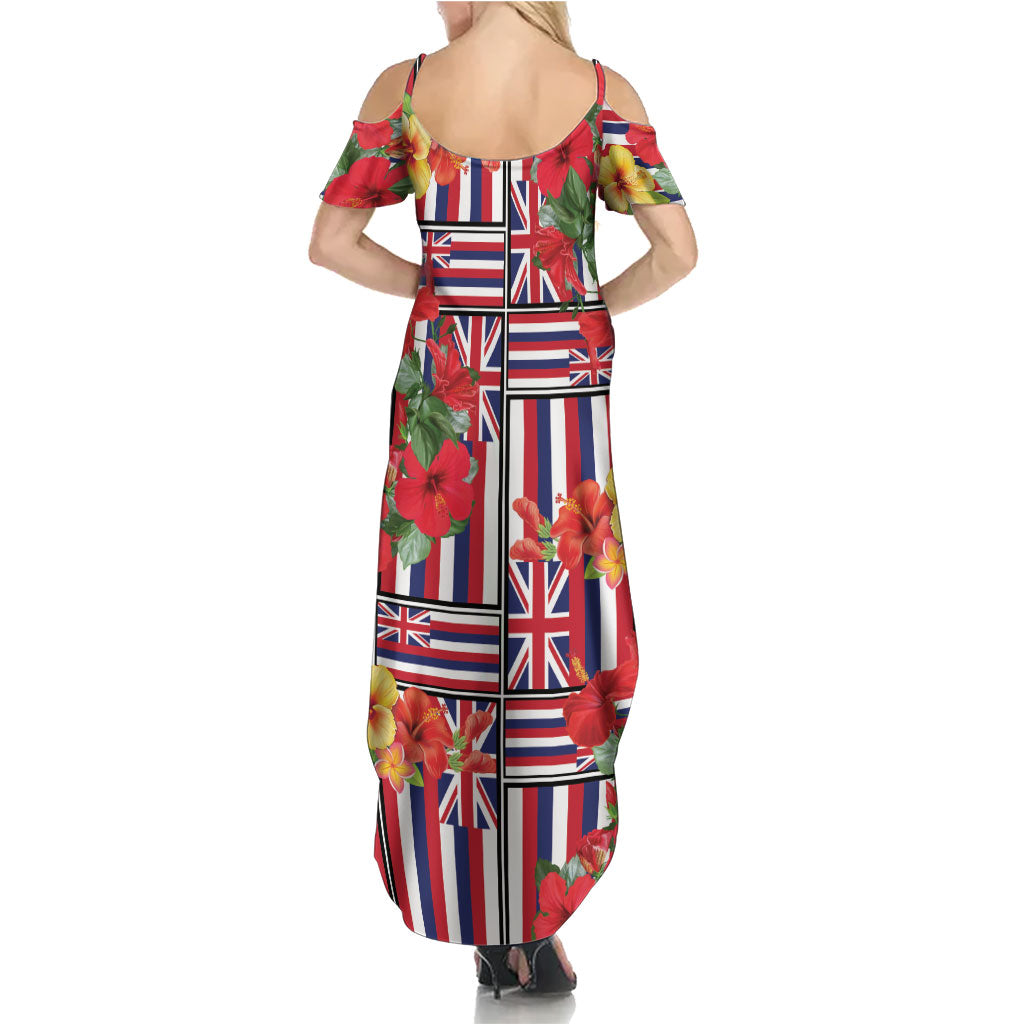 Hawaii Hibiscus Lei Summer Maxi Dress Hawaiian Flag Motif