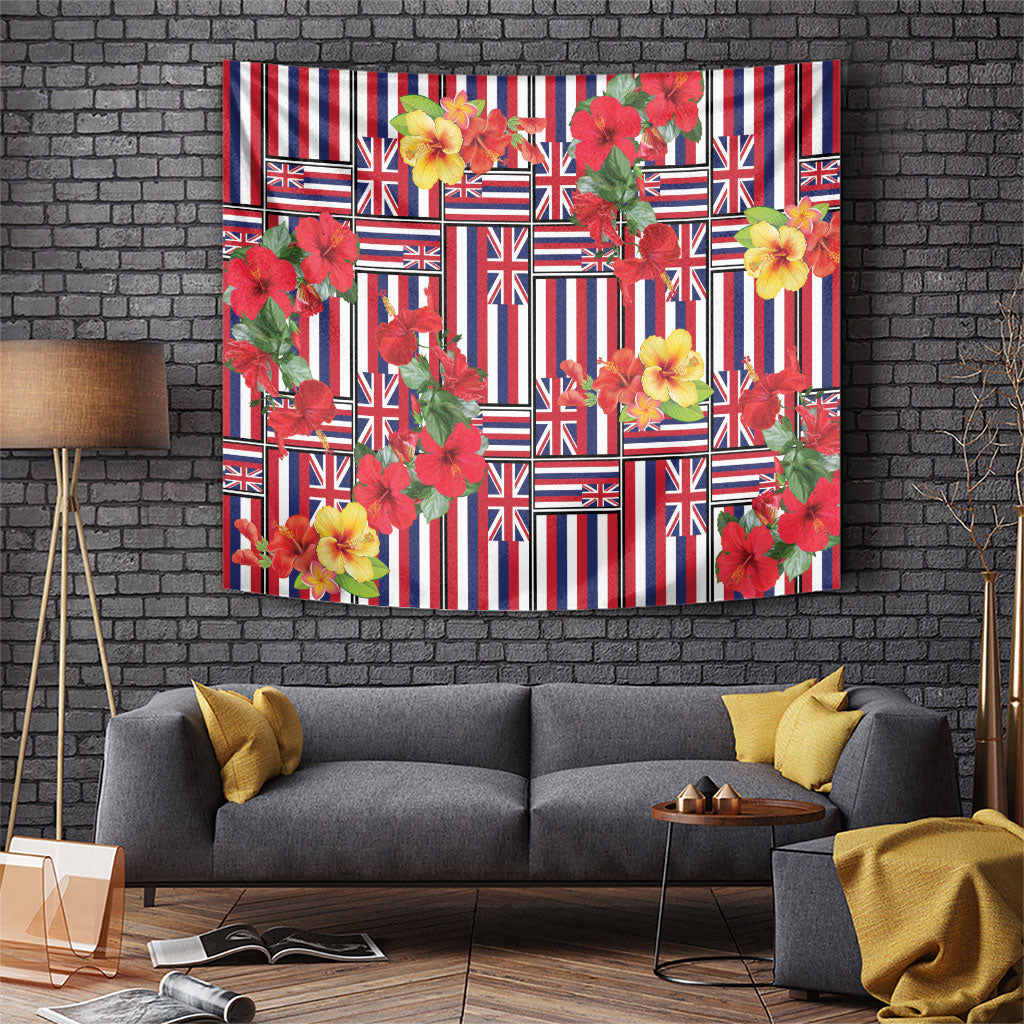 Hawaii Hibiscus Lei Tapestry Hawaiian Flag Motif LT9 Red - Polynesian Pride