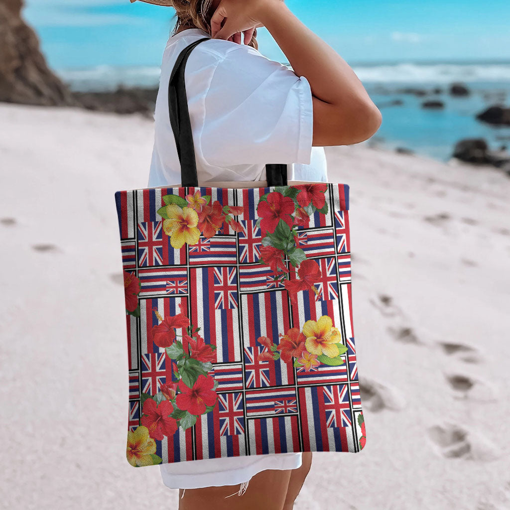 Hawaii Hibiscus Lei Tote Bag Hawaiian Flag Motif