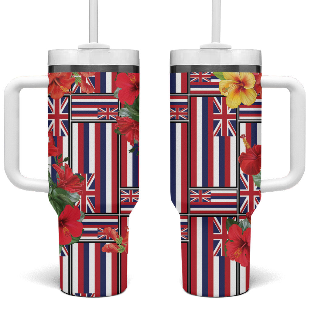 Hawaii Hibiscus Lei Tumbler With Handle Hawaiian Flag Motif LT9 One Size: 40 oz Red - Polynesian Pride