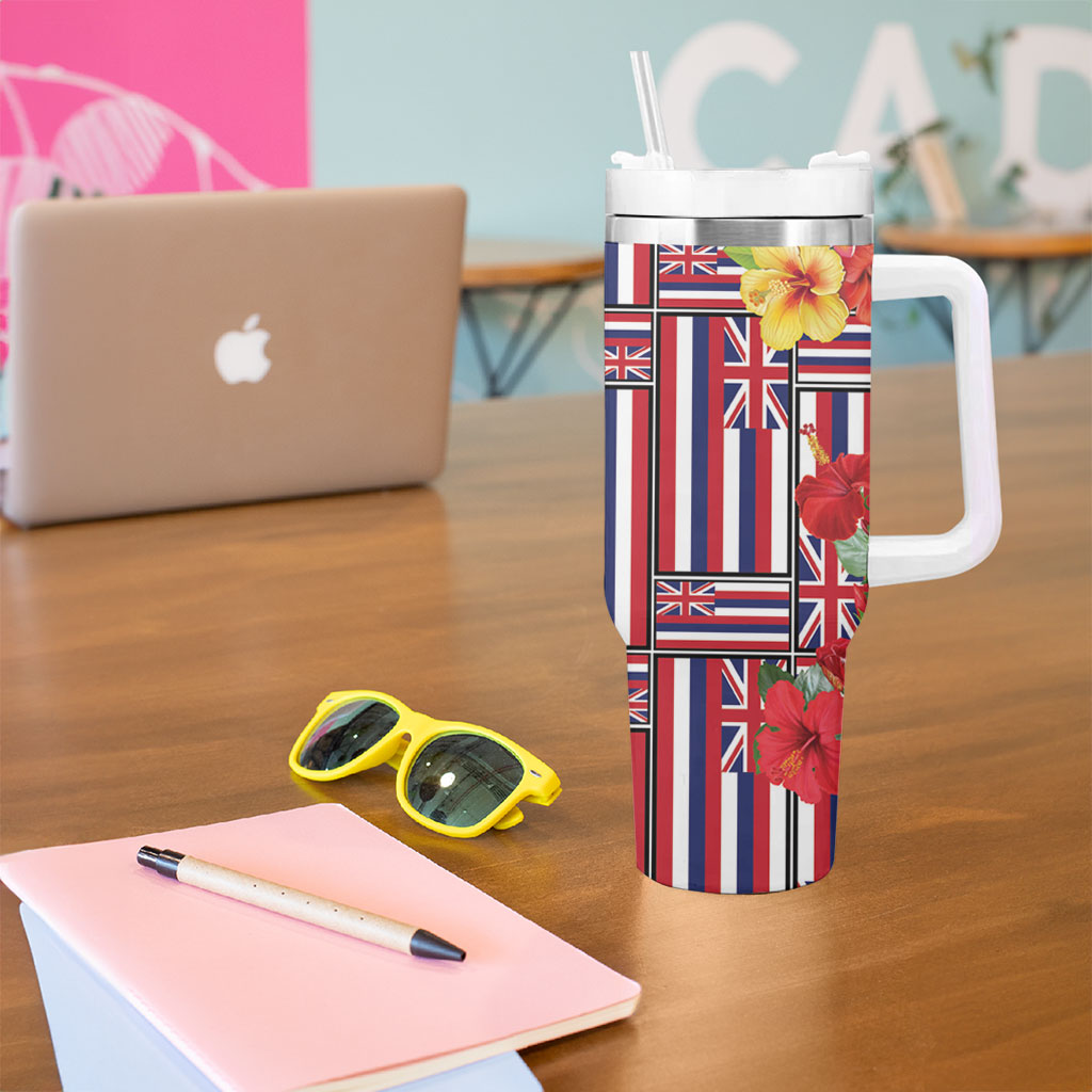 Hawaii Hibiscus Lei Tumbler With Handle Hawaiian Flag Motif