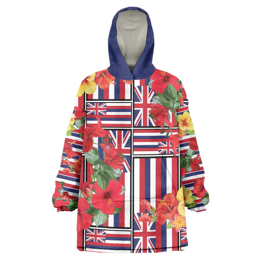 Hawaii Hibiscus Lei Wearable Blanket Hoodie Hawaiian Flag Motif LT9 One Size Red - Polynesian Pride