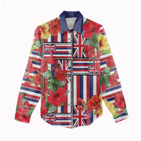 Hawaii Hibiscus Lei Women Casual Shirt Hawaiian Flag Motif LT9 - Polynesian Pride
