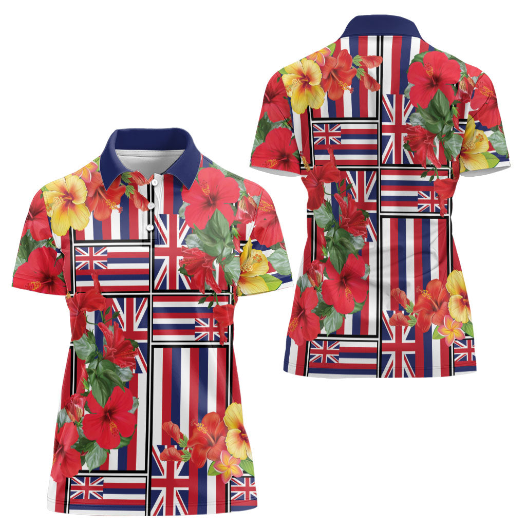 Hawaii Hibiscus Lei Women Polo Shirt Hawaiian Flag Motif LT9 - Polynesian Pride