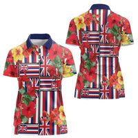 Hawaii Hibiscus Lei Women Polo Shirt Hawaiian Flag Motif LT9 - Polynesian Pride