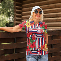 Hawaii Hibiscus Lei Women Polo Shirt Hawaiian Flag Motif LT9 - Polynesian Pride