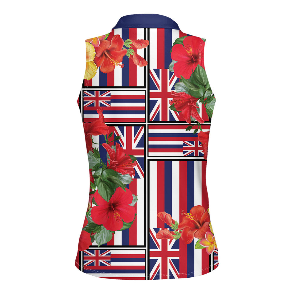 Hawaii Hibiscus Lei Women Sleeveless Polo Shirt Hawaiian Flag Motif