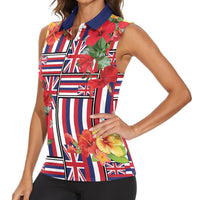 Hawaii Hibiscus Lei Women Sleeveless Polo Shirt Hawaiian Flag Motif