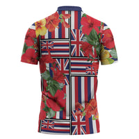 Hawaii Hibiscus Lei Zipper Polo Shirt Hawaiian Flag Motif