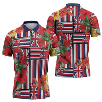 Hawaii Hibiscus Lei Zipper Polo Shirt Hawaiian Flag Motif